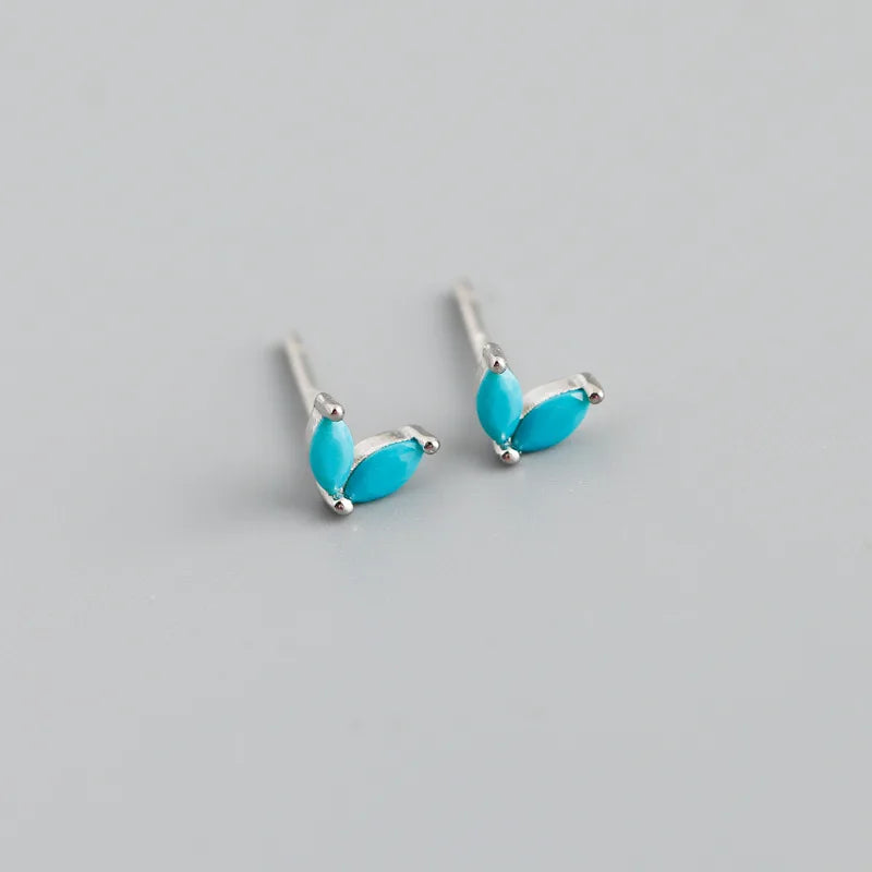 925 Sterling Silver Fashion Korean Chic Blue Horse Eye Zircon Stud Earrings for Women Teen Simple Color Piercing Jewelry