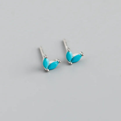 925 Sterling Silver Fashion Korean Chic Blue Horse Eye Zircon Stud Earrings for Women Teen Simple Color Piercing Jewelry