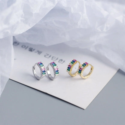 925 Sterling Silver Earring Fashion Rectangle Color Zircon Round Ear Ring Ear Bone Wild Trend Sweet Simple Women Girl Ear Jewelr