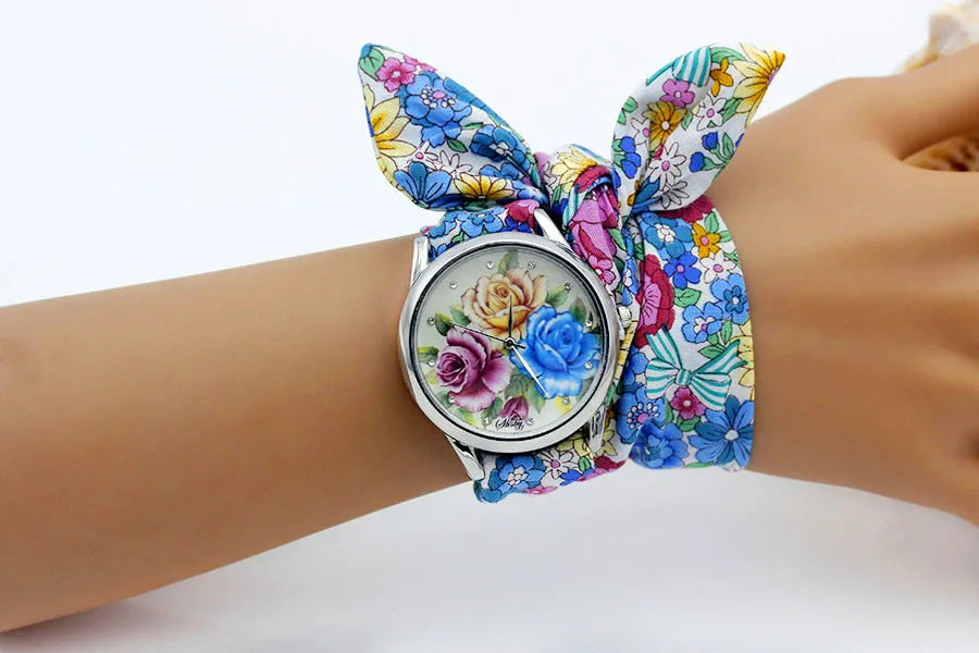 New Ladies Cloth Wristwatch Fashion Women Dress Watch High Quality Silver  Quartz Watch Sweet Girls Watch Fabric Clock