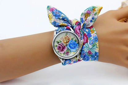 New Ladies Cloth Wristwatch Fashion Women Dress Watch High Quality Silver  Quartz Watch Sweet Girls Watch Fabric Clock