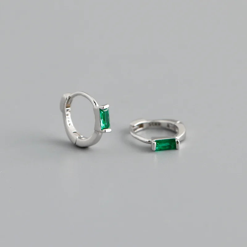 925 Sterling Silver Colorful Square Shiny Zircon Beads Piercing Stud Earrings for Women Fashion Gothic Exquisite Jewelry