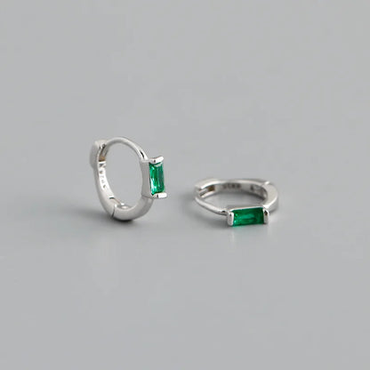 925 Sterling Silver Colorful Square Shiny Zircon Beads Piercing Stud Earrings for Women Fashion Gothic Exquisite Jewelry