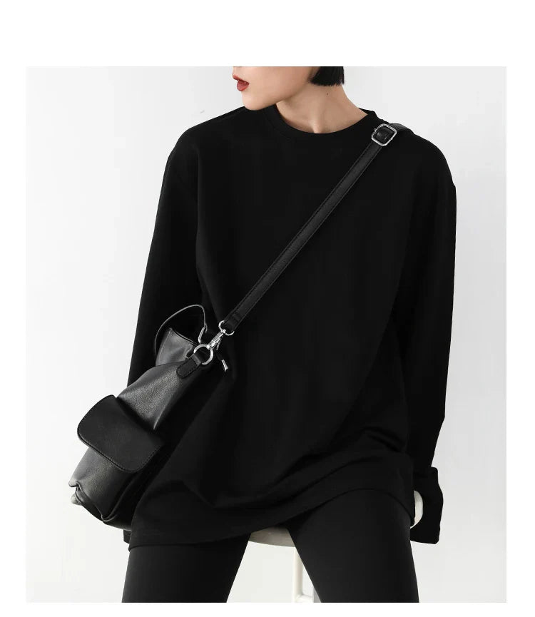 Spring Autumn Women's Solid Color Loose Long Sleeve T-shirt O-neck Basic Top Bottomed Shirt Casual  Tshirt Woman Female