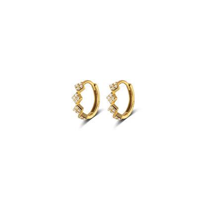 925 Sterling Silver Geometric Diamond Pavé CZ Zircon Charm Hoop Earrings for Women Fine French Huggies Piercing Jewelry