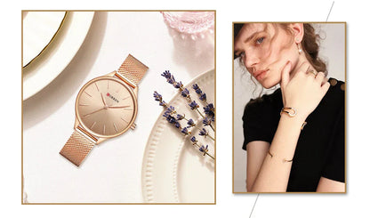 Original Women's Luxury Watch Matte Dial Japanese Quartz Movement Stainless Steel Mesh Strap with Box