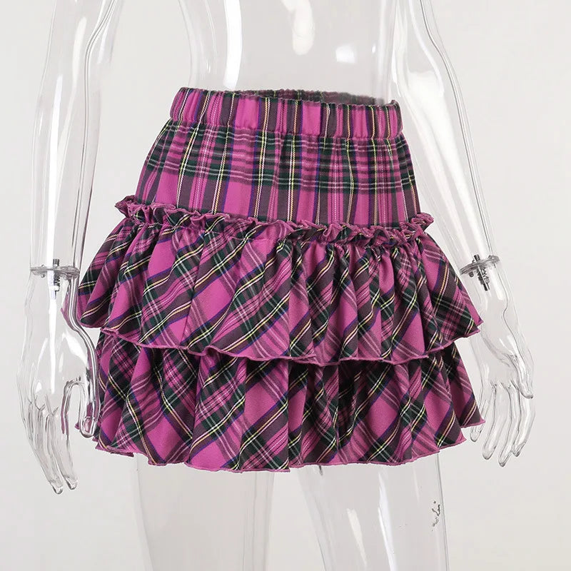 Pink Skirt Japanese College Style Youth Girl Plaid Skirt Female High Waist Slim Lolita Cosplay Y2k Skirt Goth Skirt