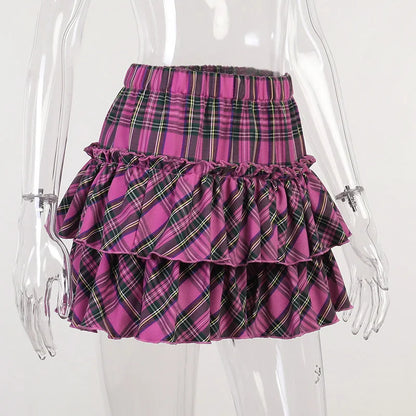 Pink Skirt Japanese College Style Youth Girl Plaid Skirt Female High Waist Slim Lolita Cosplay Y2k Skirt Goth Skirt