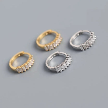 925 Sterling Silver Earring Fashion Rectangle Color Zircon Round Ear Ring Ear Bone Wild Trend Sweet Simple Women Girl Ear Jewelr