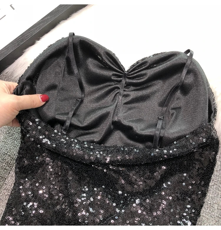 Women's Fashion Sexy Women 2023 Nick Sparkling Sequins Vest Harness At Night Binder Chest