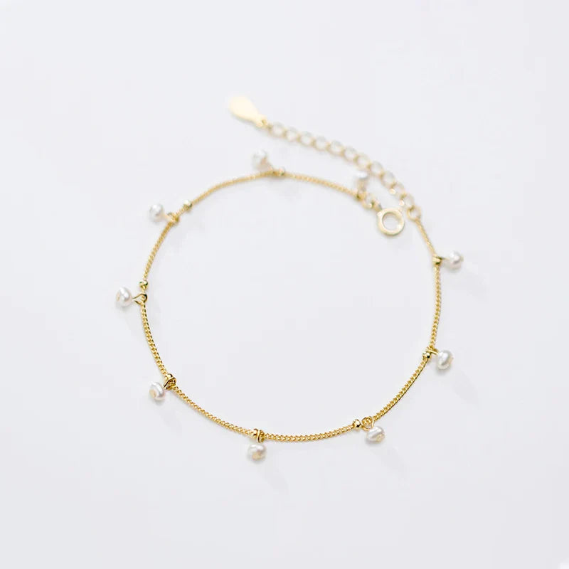 Elegant Natural Pearl Bracelet Authentic 925 Sterling Silver Link Chain Charm Pendant Bracelet for Women Fine Jewery
