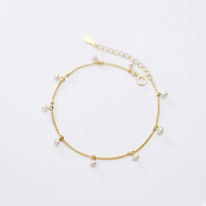 Elegant Natural Pearl Bracelet Authentic 925 Sterling Silver Link Chain Charm Pendant Bracelet for Women Fine Jewery