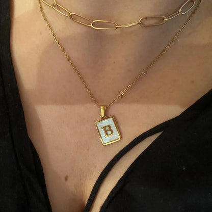 Minimalist Mother of Pearl Shell Stainless Steel Tarnish Free Initial Necklace Gold Plated Letter Necklace for Women