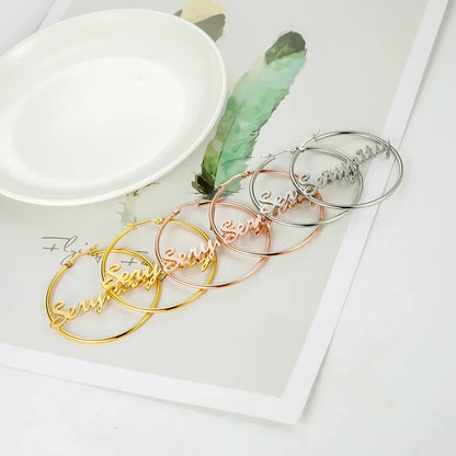 Stainless Steel Personalized Customize Name Hoop Earrings Jewelry For Women Girls Circle Earring Fashion 30-60 MM