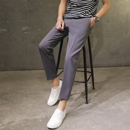 Spring Summer Men's Casual Pants Ankle Length Straight Classic Simplicity Solid Color Comfortable Male Business Pants