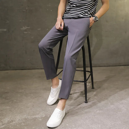 Spring Summer Men's Casual Pants Ankle Length Straight Classic Simplicity Solid Color Comfortable Male Business Pants