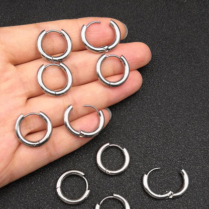 6pcs/lot Thick 3.0mm 4.0mm 5.0mm Stainless Steel Circle Hoop Earrings For Women Girls Gold Silver Color Round Geometry Earrings