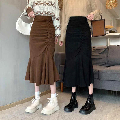 Lucyever Fashion High Waist Midi Skirts for Women 2025 Spring Slim Fit  Hip Mermaid Skirt Woman Korean Ruffles Brown Skirts 2XL
