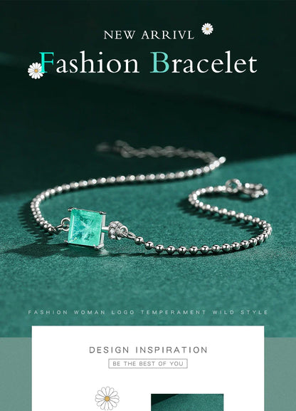 Modian 2021 New Real 925 Sterling Silver Luxury Square Tourmaline Beads Chain Bracelet For Women Paraiba Fine Statement Jewelry
