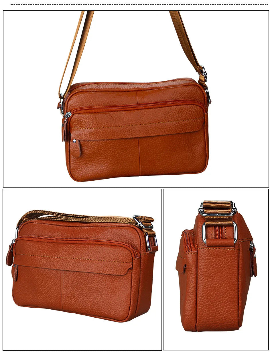 Genuine Cow Leather Casual Women Handbags Korean Single Zipper Solid Messenger Bags Soft Phone Pocket Crossbody Female Box Bag