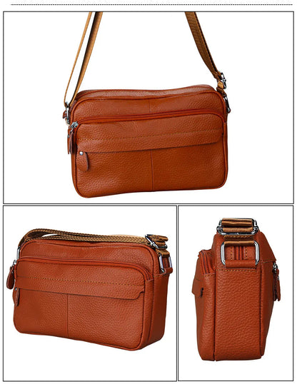 Genuine Cow Leather Casual Women Handbags Korean Single Zipper Solid Messenger Bags Soft Phone Pocket Crossbody Female Box Bag