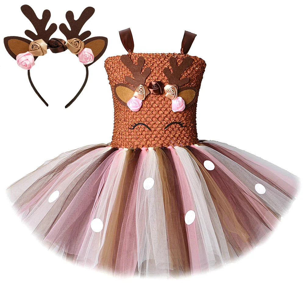 Christmas Deer Costume for Baby Girls Tutu Dress Reindeer Kids Animal Birthday Outfit Children Halloween Costumes Girl Clothes