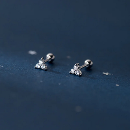 Genuine 925 Sterling Silver Romantic Three Petal Flower Mini Cute Stud Earrings for Women Girl Charming Party Jewelry