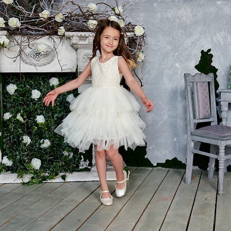 Summer Princess Dresses for Girl Lace Tulle Party Wedding Dress With Sash Baby Clothes 1-6Y E1953