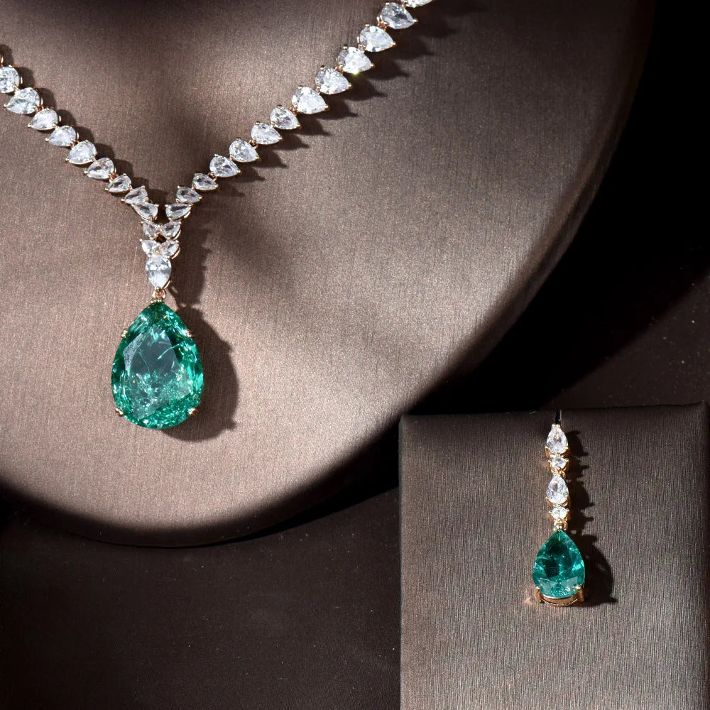 Luxury Shiny Water Drop Cubic Zirconia Necklace Earring Set for Women High Quality Fashion Party Wedding Jewelry N-1019
