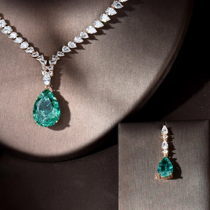 Luxury Shiny Water Drop Cubic Zirconia Necklace Earring Set for Women High Quality Fashion Party Wedding Jewelry N-1019