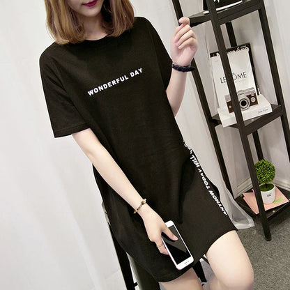 T shirts Summer Women Loose Slit Femme Tops  Tshirt Short sleeve Ladies t-shirt