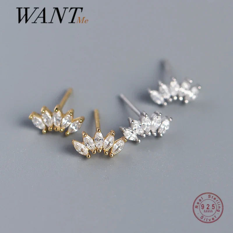 Luxury Genuine 925 Sterling Silver White Zircon Horse Eye Stud Earrings for Women Chic Office Youth Jewelry Accessories