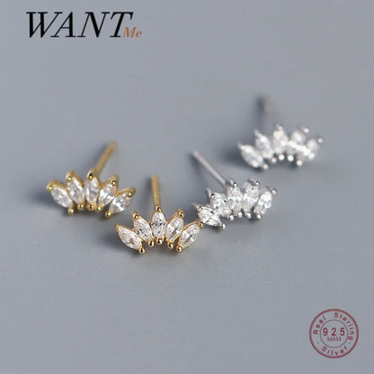 Luxury Genuine 925 Sterling Silver White Zircon Horse Eye Stud Earrings for Women Chic Office Youth Jewelry Accessories