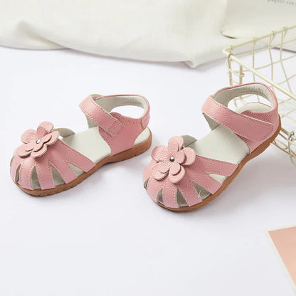 Hot selling little girl flower Sandals kids closed toe princess shoes for summer 3-7years older