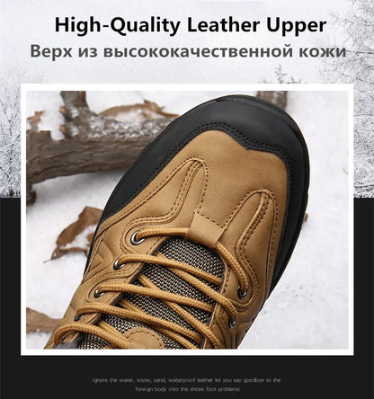 Brand Winter Men's Boots Warm Men's Snow Boots High Quality Leather Waterproof Men Sneakers Outdoor Men Hiking Boots Work Shoes