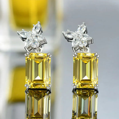 5A+ Yellow Zircon Stud Earrings for women High quality 925 Sterling Silver Sparking CZ Flower Earrings Wedding jewelry