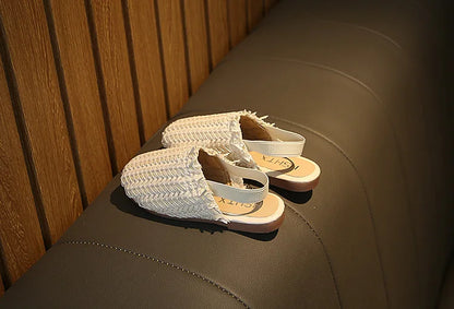 Spring Summer Girls Shoes Weaven Knitted Design Children Flat Shoes Kids Summer Sandals Princess Sweet Soft Fashion For Toddlers