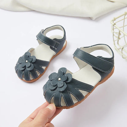 Hot selling little girl flower Sandals kids closed toe princess shoes for summer 3-7years older