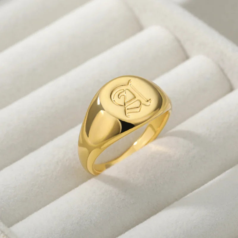 Custom  Engraved Pinky Ring 13mm Round Signet  Ring Custom Family Badge ring for Women Men Ring Copper Jewelry