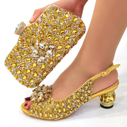 beautiful Italian Shoes And Bag Sets For Evening Party With Stones Italian Leather Handbags Match Bags! 1-1