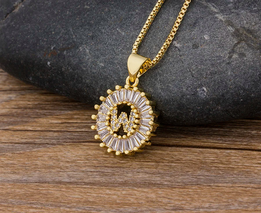 2 Colors Initial Letter Pendant 26 Letters Charm Name Necklace Top Quality Copper Zircon Jewelry Birthday Gift