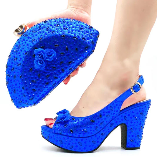 Italian Women Shoes and Bag Set Decorated with Rhinestone In Party African Italian Shoes and Bag Set Party Shoes Bag