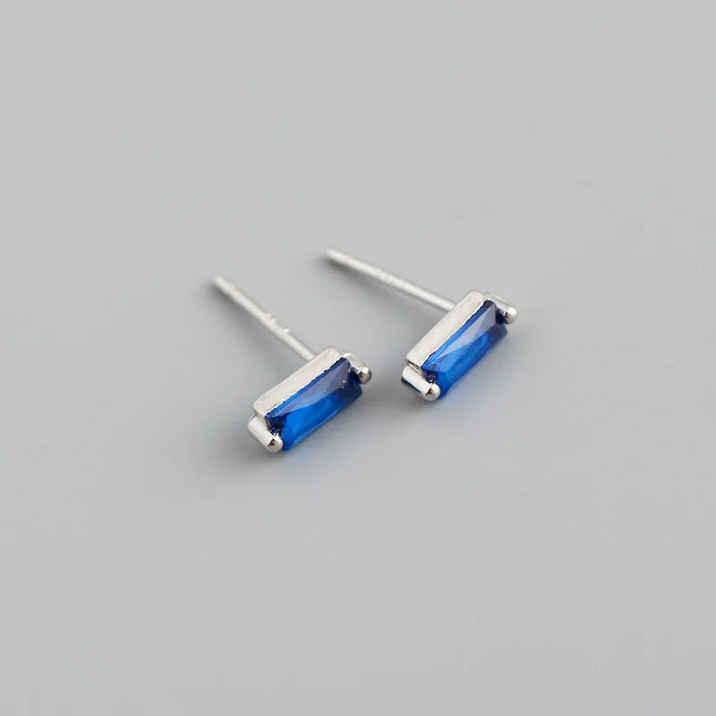 925 Sterling Silver Colorful Square Shiny Zircon Beads Piercing Stud Earrings for Women Fashion Gothic Exquisite Jewelry