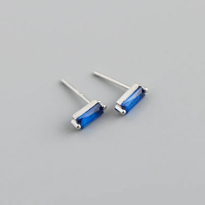 925 Sterling Silver Colorful Square Shiny Zircon Beads Piercing Stud Earrings for Women Fashion Gothic Exquisite Jewelry