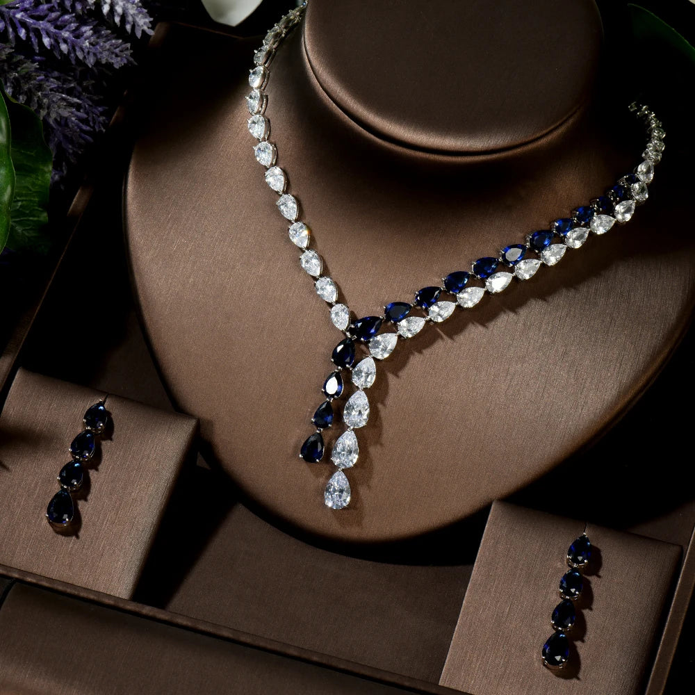 Clear Best Quality Brilliant Crystal Zircoina Earrings And Necklace Bridal Jewelry Set Wedding Dress Accessories N-1453
