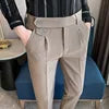 New Men's High Waist Formal Business Small Canvas Straight Zipper Fly Dress Pants Casual Slim Office Pants