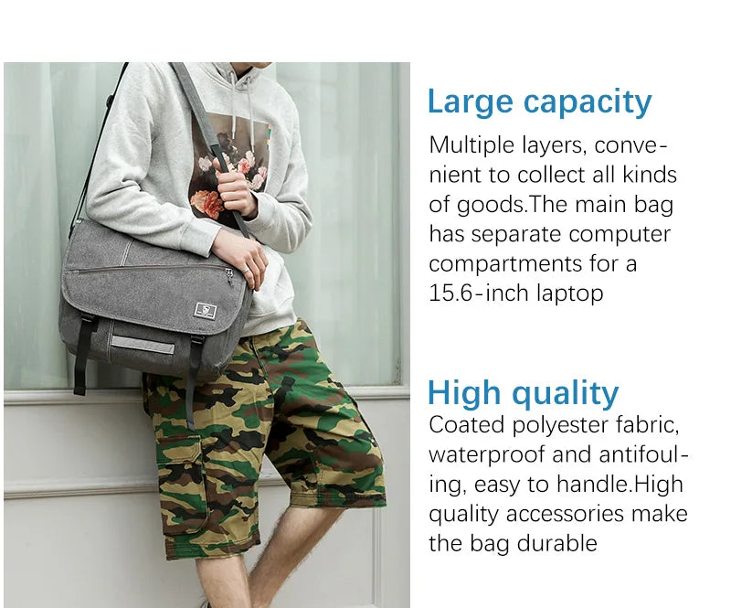 15 Inch Laptop Men Messenger Bag Fashion Travel Sling Shoulder Bag Men's Canvas Briefcase Male Crossbody Pack For Teenages