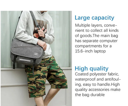15 Inch Laptop Men Messenger Bag Fashion Travel Sling Shoulder Bag Men's Canvas Briefcase Male Crossbody Pack For Teenages