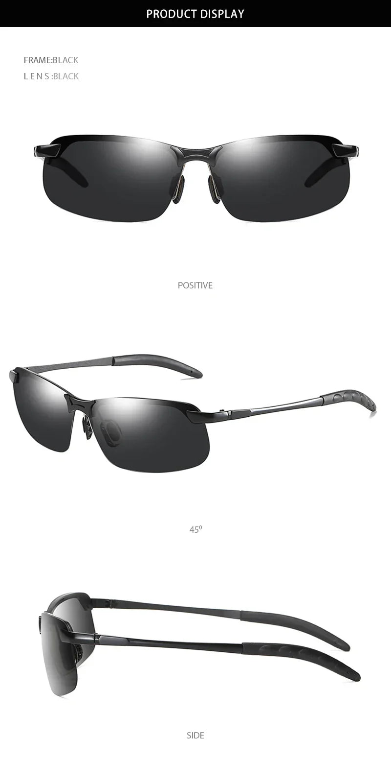 Half-frame Photochromic Sunglasses Men Women Vintage Metal Polarized Sun Glasses For Male Night Vision Driving Shades