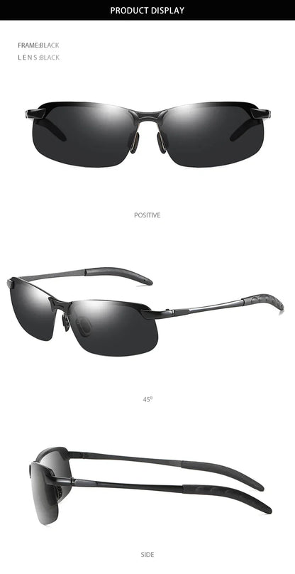 Half-frame Photochromic Sunglasses Men Women Vintage Metal Polarized Sun Glasses For Male Night Vision Driving Shades